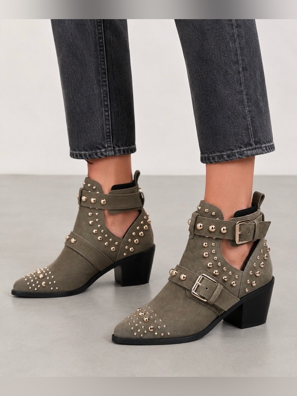 Kurt Geiger London Gold Studded Western Ankle Boots